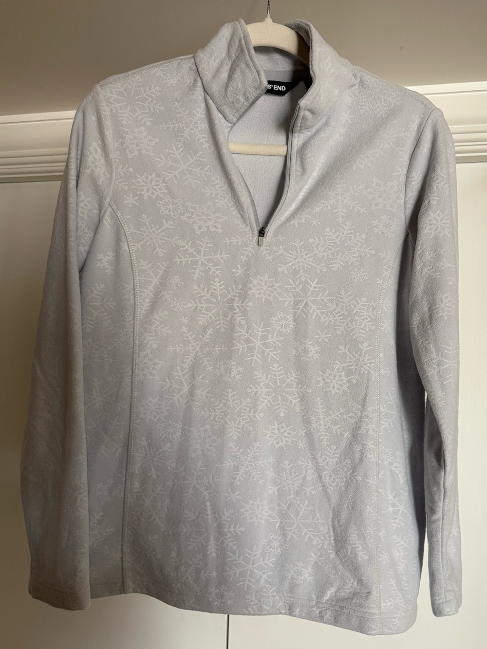 Lands' End Light Gray Snowflake Quarter-Zip Fleece Pullover - Women